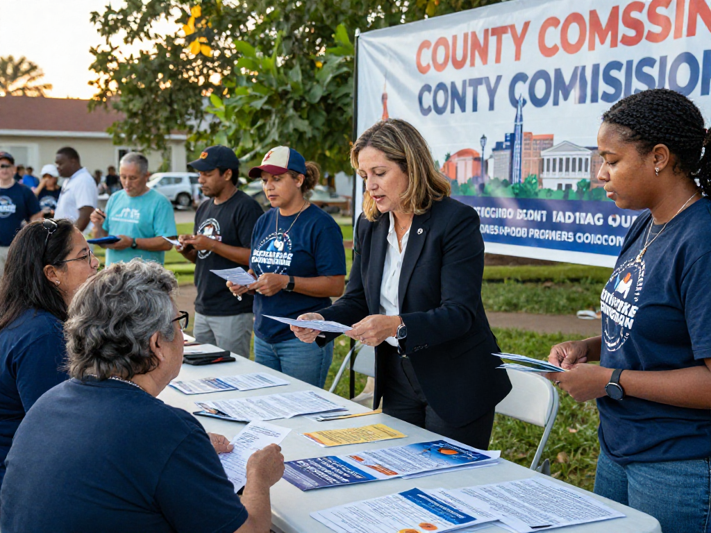 county commission campaign marketing event with engaged voters and campaign materials