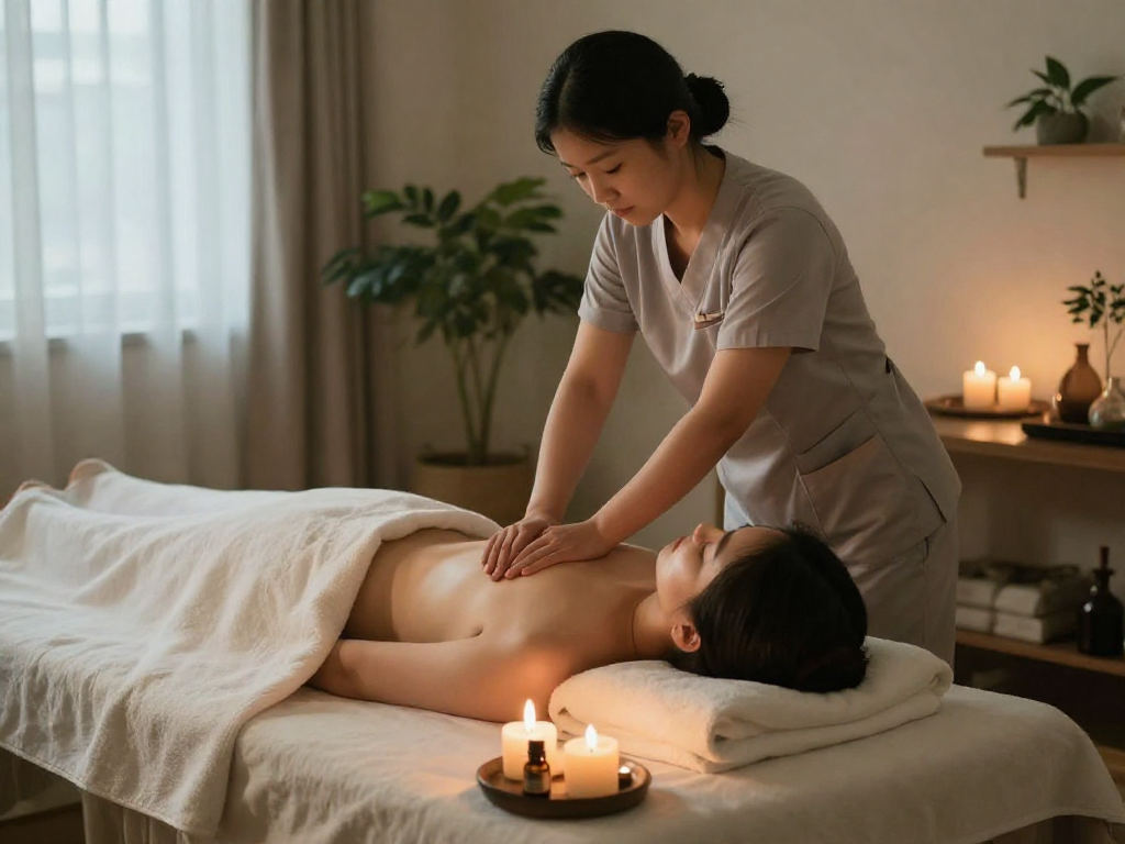In-home 인천출장마사지 session showcasing a professional therapist providing a calming massage experience.