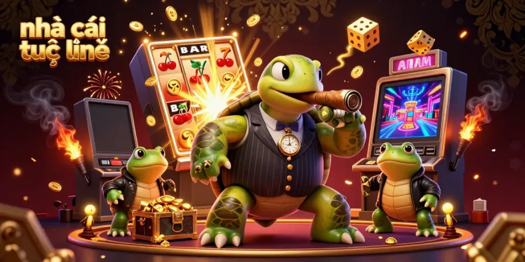 Experience the excitement of nhà cái trực tuyến with a vibrant casino scene featuring animated characters and dynamic gaming elements.