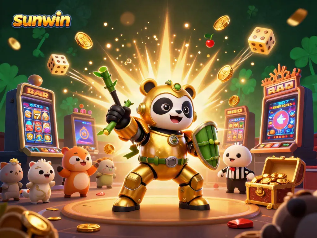 Experience sunwin's dynamic casino scene with golden panda, jackpot excitement, and vibrant game elements.