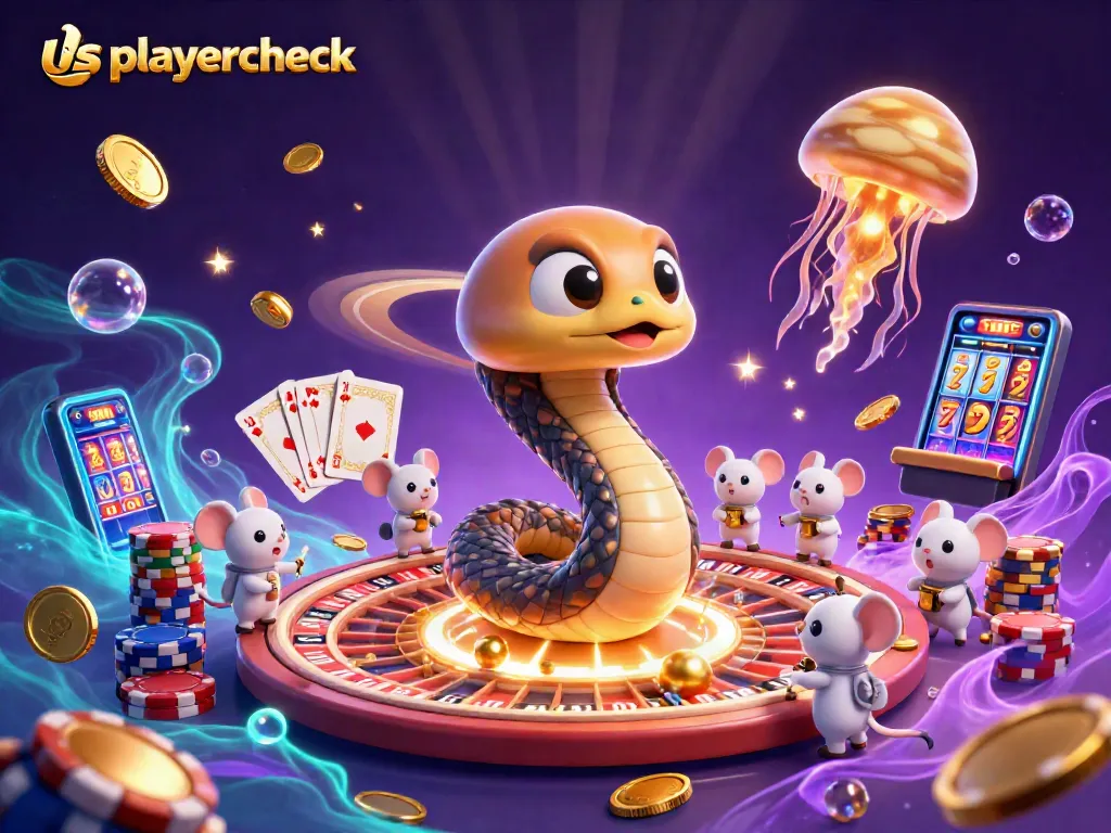 usplayercheck enhances the casino experience, showcasing a vibrant cosmic gambling scene with animated characters.
