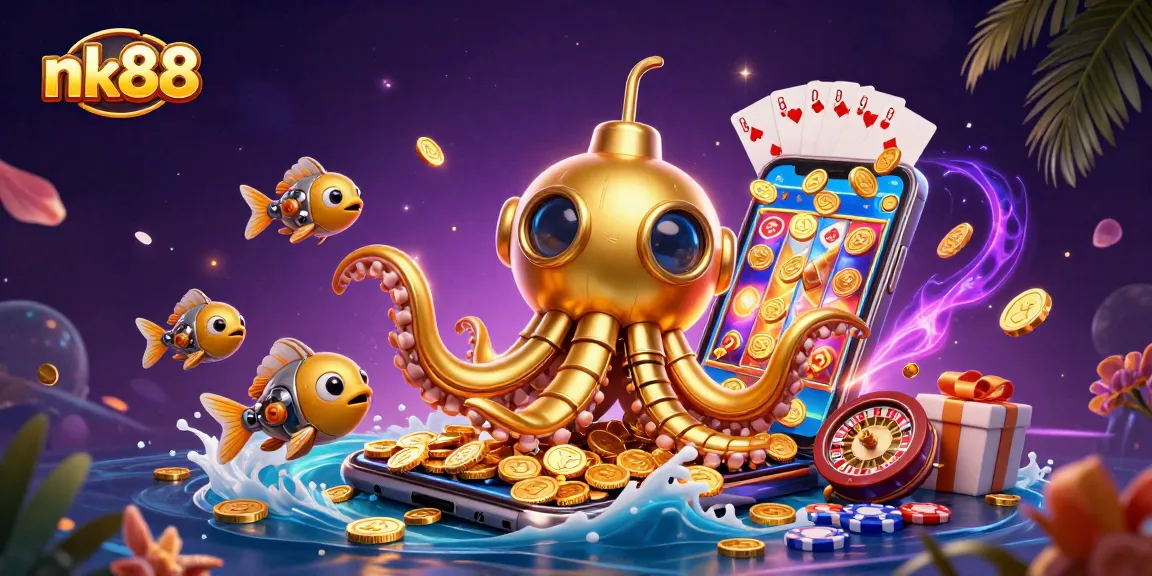 Spin winning reels with nk88's colorful slot games while encountering a golden kraken submarine!