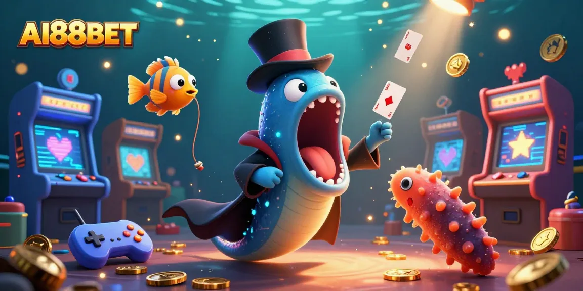 AI88BET features a deep-sea gulper eel performing tricks with vibrant casino elements.