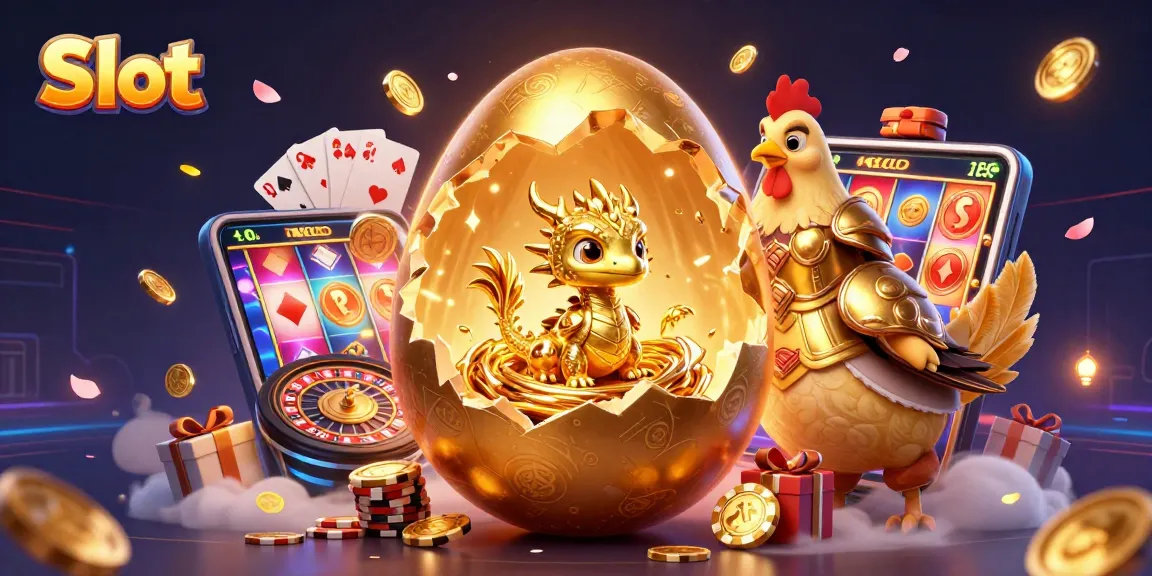 Putar Slot dengan naga emas dalam cerukan, dikelilingi oleh chip poker dan smartphone berisi permainan slot