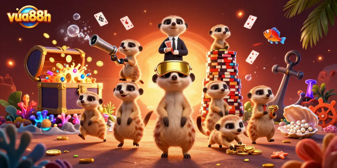 Engage with the vibrant casino scene of vua88h featuring meerkats navigating thrilling gaming excitement.