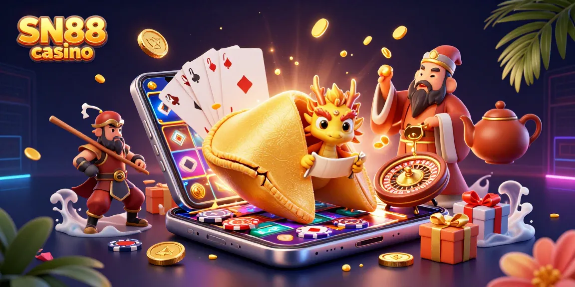 Engage with thrilling odds at SN88 casino, where a wise dragon guards golden fortune within a vibrant gaming tableau.