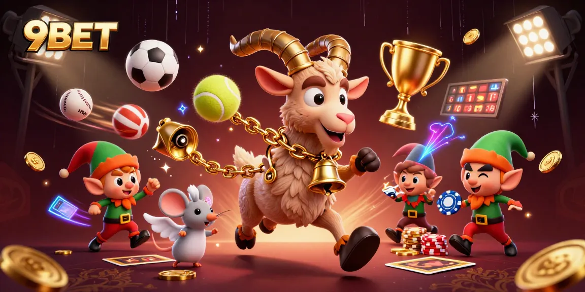 Engage in exciting gameplay at 9BET with Krampus goat directing a thrilling casino scene.