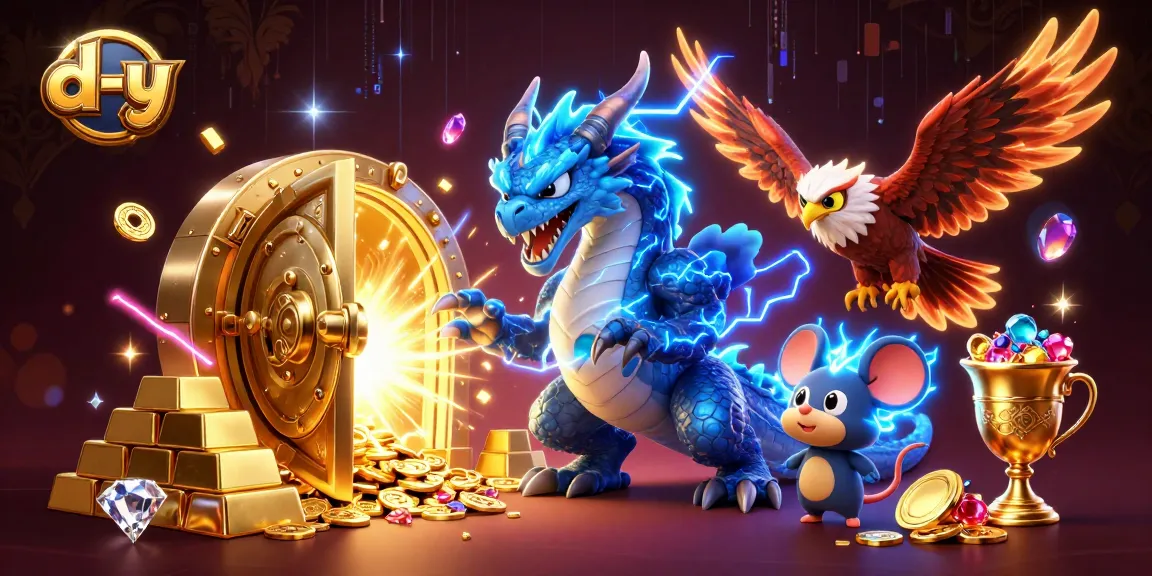 d-y showcases a thunder dragon and wind hawk surrounded by golden treasure, enhancing the thrill of gaming.