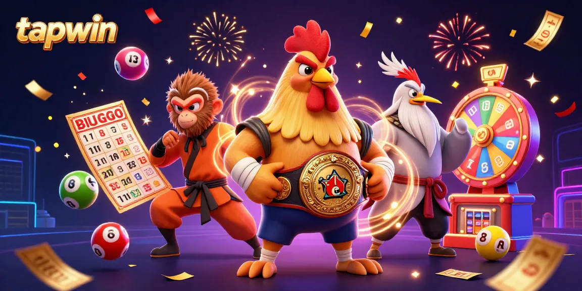 Engage with tapwin’s playful 3D illustration showcasing vibrant lottery balls and festive scene.