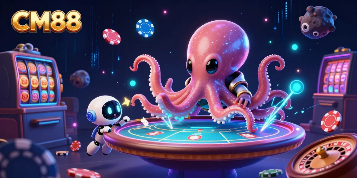 Engage with CM88's vibrant alien casino scene featuring interactive holographic tables and exciting gameplay.