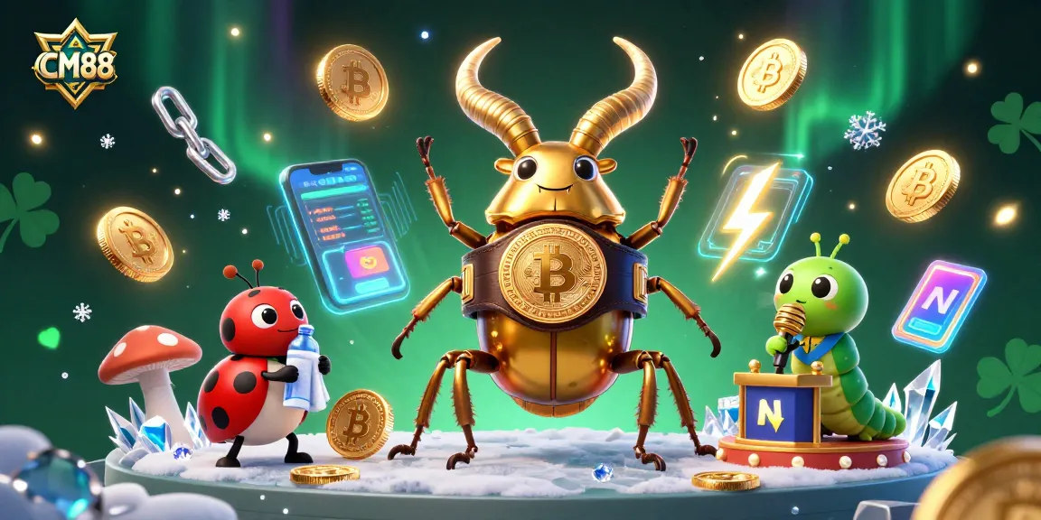 Experience thrilling betting with CM88: vibrant casino scene featuring animated characters and cryptocurrency elements.
