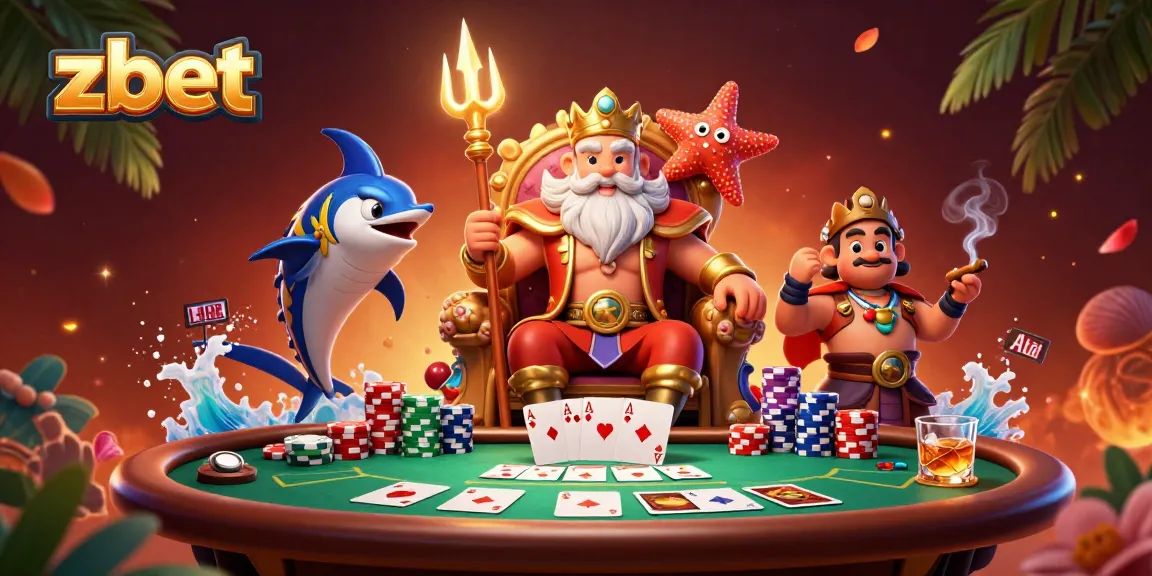 Engage with zbet in an exhilarating poker scene featuring Neptune and vibrant game elements.