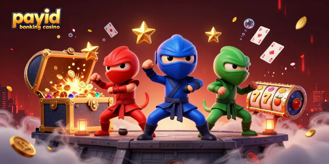 Experience the thrill of payid banking casino with ninja chameleons amidst vibrant gaming elements.