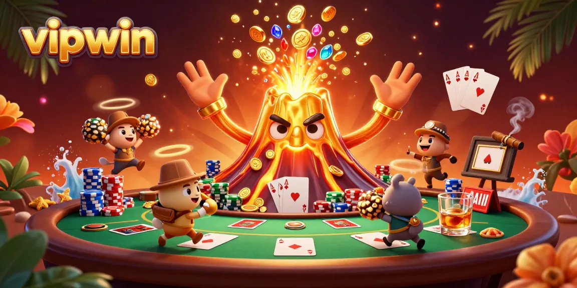 Experience vipwin's thrilling casino adventure with a golden volcano and treasure-hunting animals!
