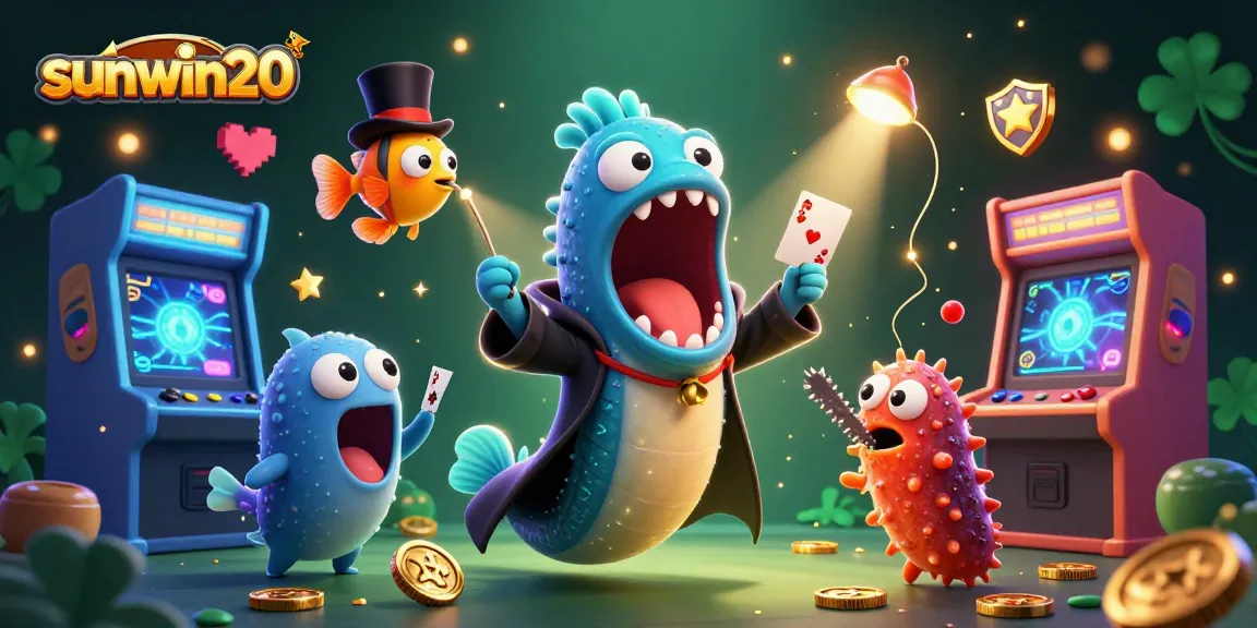 Engage with exciting games at sunwin20, highlighted by colorful 3D casino elements and whimsical characters.