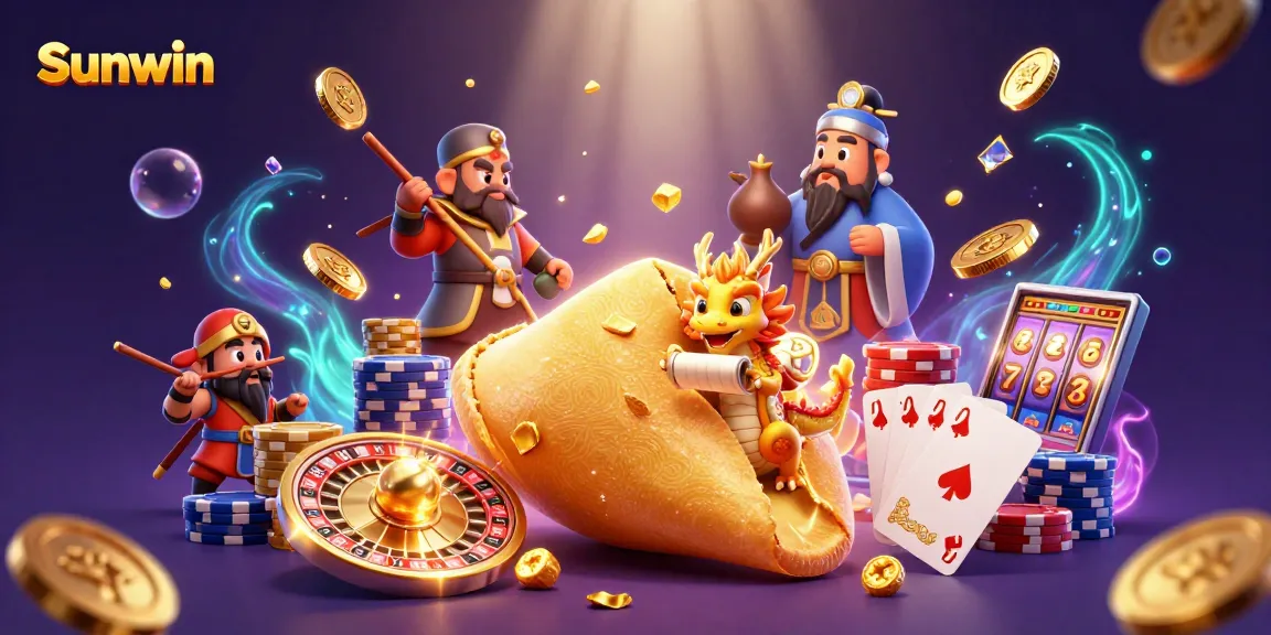 Experience the thrill of winning with Sunwin's vibrant gaming universe featuring a golden fortune cookie.