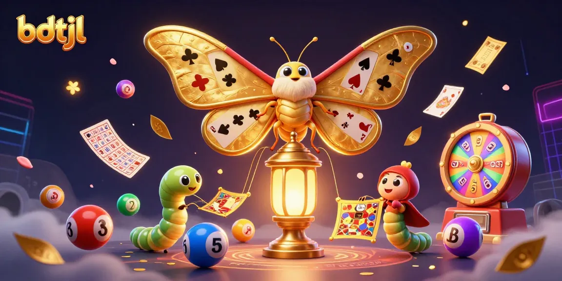 Experience the vibrant world of bdtjl with a magical 3D casino scene featuring a moth and dynamic gaming elements.