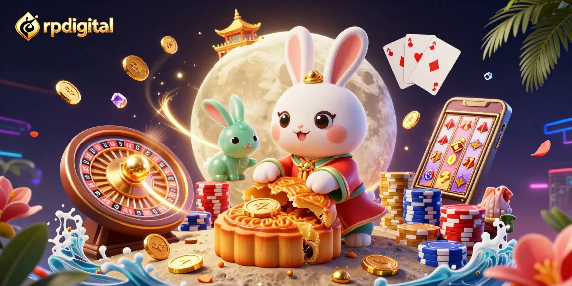 Engage with rpdigital's vibrant 3D illustration showcasing a moon rabbit and casino elements.
