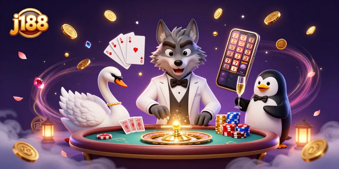 Experience j188's thrilling baccarat table with animated characters and dazzling casino elements.