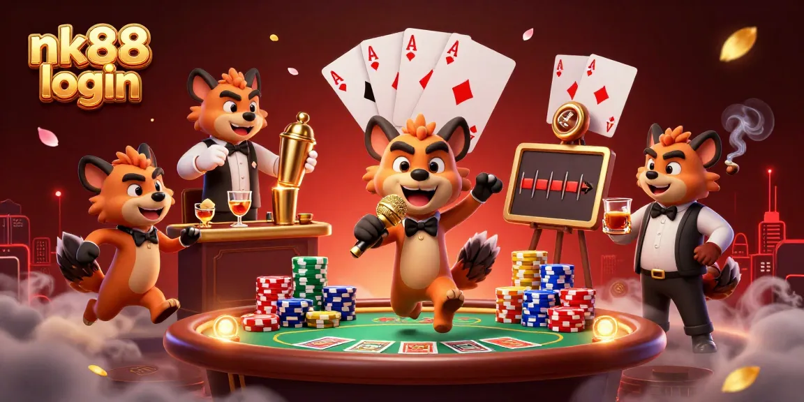 Experience the excitement of nk88 login with hyena characters in a vibrant casino scene.