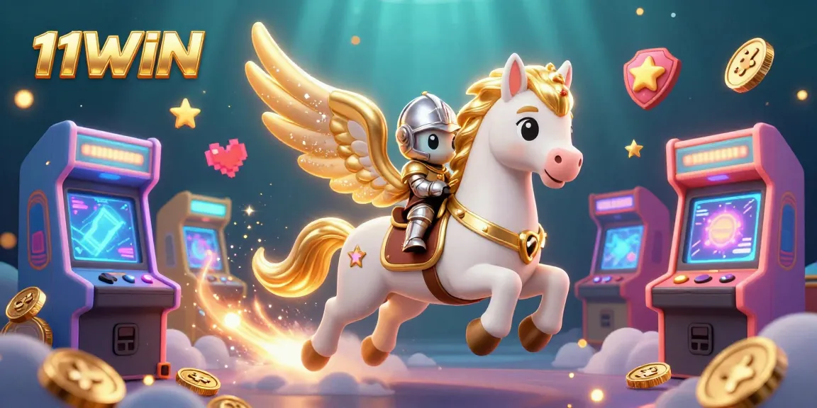 Experience the thrill with 11WIN as a celestial horse and knight uncover game realms amidst stardust.