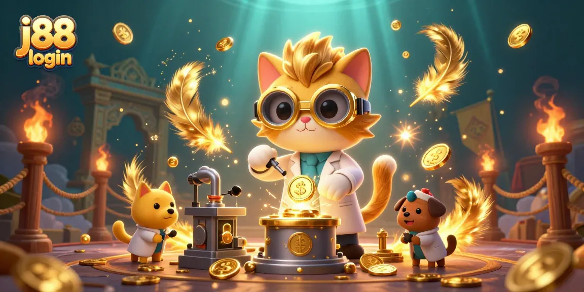 Engage with j88 login in this vibrant 3D casino scene, featuring dynamic characters and gambling elements.