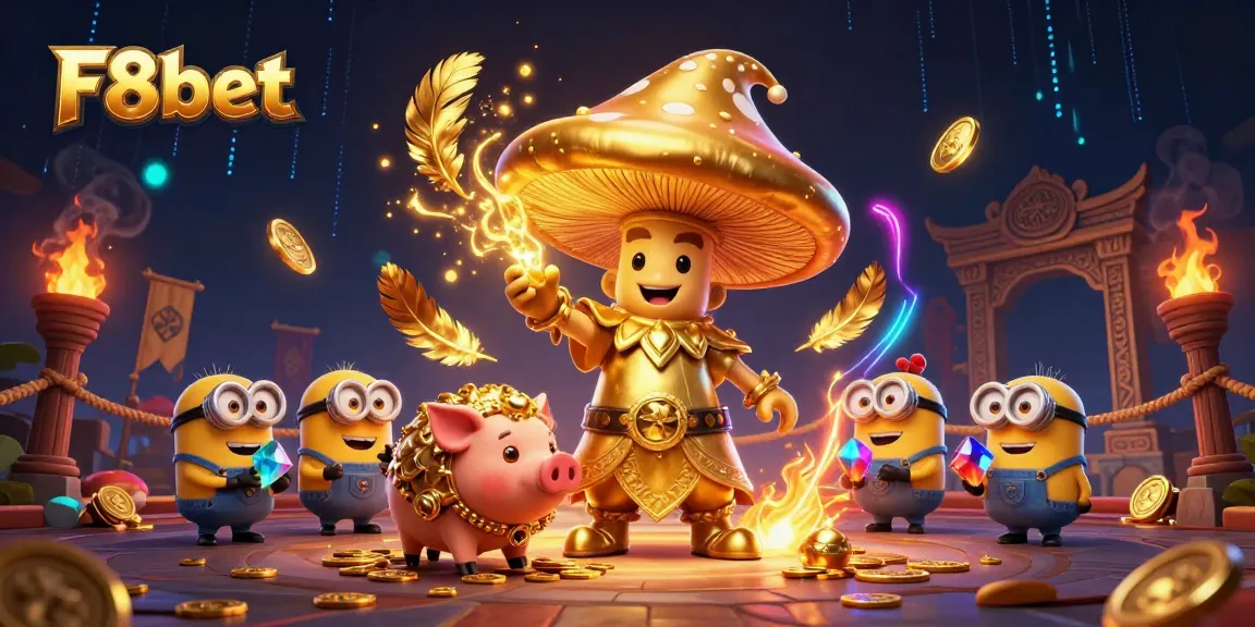 Engage in magical gaming adventures with F8bet’s golden wizard and treasure-seeking pig.