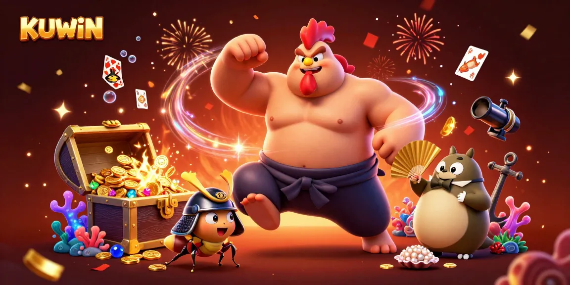 KUWIN showcases thrilling casino excitement with vivid characters and game elements.