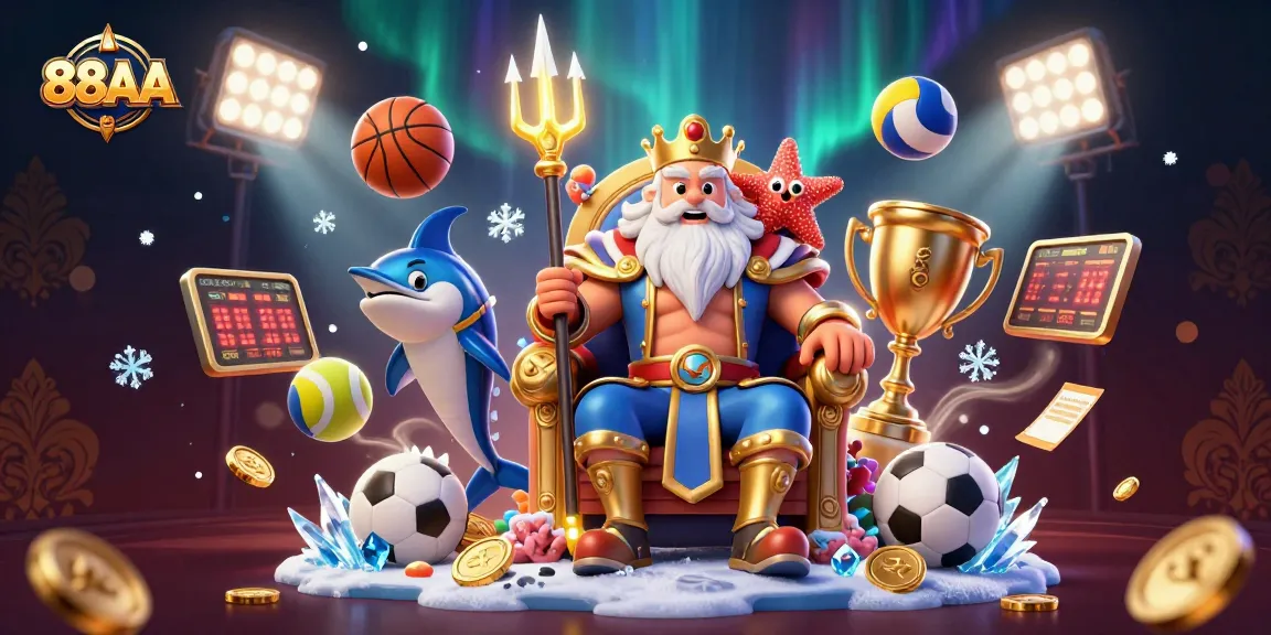 Engage with exciting 88AA games in a dazzling 3D scene filled with sports elements and shimmering coins.