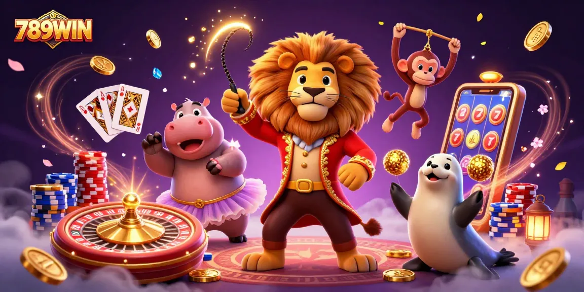 Join the thrilling action of 789WIN with vibrant 3D casino characters and games in a dazzling illustration.